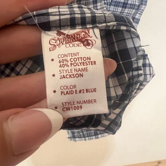 Sovereign Code Jackson blue plaid button up long sleeve western shirt Medium - Picture 10 of 11